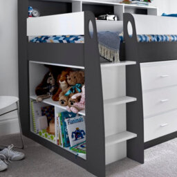 Save On Goods UK 2 Tone White & Grey Mid Sleeper,storage Chest Of Drawers,desk,kids 3Ft Single Wood,wooden Study Bunk Bed - thumbnail 6
