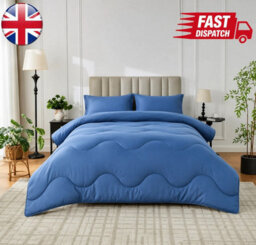 Navy Blue 10.5 Tog Coverless Duvet Bedding Set Reversible Microfiber Comforter With Matching Pillowcases Lightweight Modern Wave - thumbnail 1