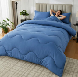 Navy Blue 10.5 Tog Coverless Duvet Bedding Set Reversible Microfiber Comforter With Matching Pillowcases Lightweight Modern Wave - thumbnail 2