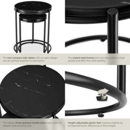 Tectake Side Table Ellsa With Marble-Look Tabletop And Steel Frame Set Of 2 Black/black - thumbnail 4