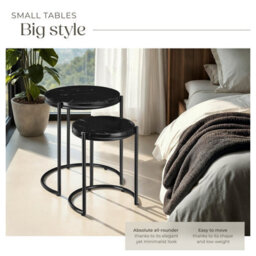 Tectake Side Table Ellsa With Marble-Look Tabletop And Steel Frame Set Of 2 Black/black - thumbnail 3