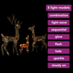 Berkfield Acrylic Reindeer Family Christmas Decoration 300 Led Colourful - thumbnail 4