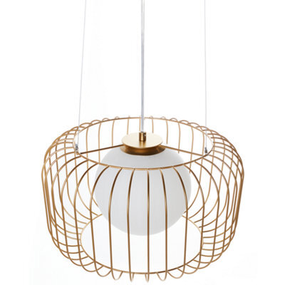Wyld and Coco Auroraglow 1-Light Gold Cage Wire Iron Pendant Ceiling Light - Industrial Style For Dining Room And Living Room - image 1