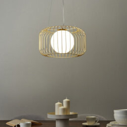 Wyld and Coco Auroraglow 1-Light Gold Cage Wire Iron Pendant Ceiling Light - Industrial Style For Dining Room And Living Room - thumbnail 2