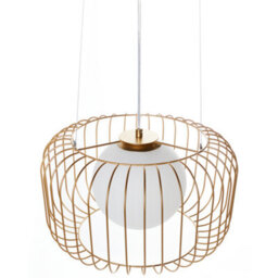 Wyld and Coco Auroraglow 1-Light Gold Cage Wire Iron Pendant Ceiling Light - Industrial Style For Dining Room And Living Room - thumbnail 1