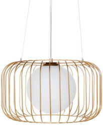 Wyld and Coco Auroraglow 1-Light Gold Cage Wire Iron Pendant Ceiling Light - Industrial Style For Dining Room And Living Room - thumbnail 3