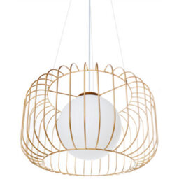 Wyld and Coco Auroraglow 1-Light Gold Cage Wire Iron Pendant Ceiling Light - Industrial Style For Dining Room And Living Room - thumbnail 5