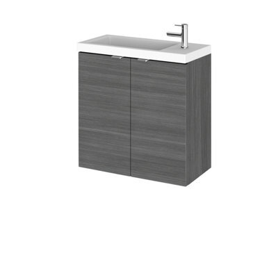 Hudson Reed Fusion Wall Hung 2 Door Vanity Unit & Compact Polymarble Basin, Sink Vanity Unit, Anthracite Woodgrain, 500mm - image 1