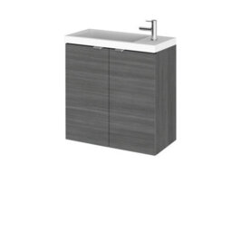 Hudson Reed Fusion Wall Hung 2 Door Vanity Unit & Compact Polymarble Basin, Sink Vanity Unit, Anthracite Woodgrain, 500mm - thumbnail 1