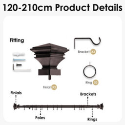 Oxford Homeware Satin Black Nickel Effect Extendable Curtain Pole With Metal Lamp Finials, (L)1200mm-2100mm (Dia)28mm - thumbnail 4