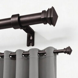 Oxford Homeware Satin Black Nickel Effect Extendable Curtain Pole With Metal Lamp Finials, (L)1200mm-2100mm (Dia)28mm