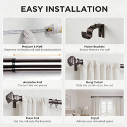 Oxford Homeware Satin Black Nickel Effect Extendable Curtain Pole With Metal Lamp Finials, (L)1200mm-2100mm (Dia)28mm - thumbnail 3