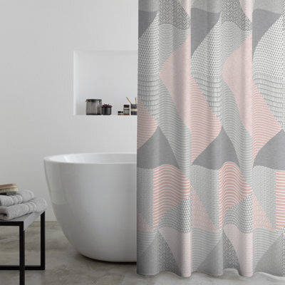 Catherine Lansfield Bathroom Larsson Geo 180X180Cm Shower Curtain Blush Pink - image 1