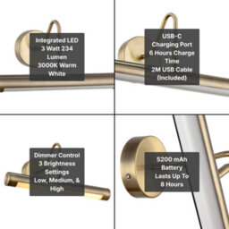 Happy Homewares Modern Rechargeable And Portable Picture Wall Light With Touch Dimmer - thumbnail 8