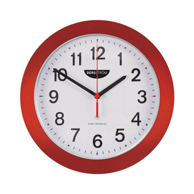 Bergstrom Radio Controlled Wall Clock In Red With Easy-Read Numbers, Analogue Clock, Accurate To 1 Sec In 60 Million Years