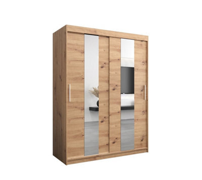 Arte Elegant Oak Artisan Pole Sliding Door Wardrobe W1500mm H2000mm D620mm Mirrored Classic Storage Solution - image 1