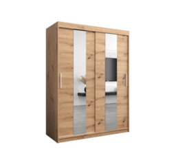 Arte Elegant Oak Artisan Pole Sliding Door Wardrobe W1500mm H2000mm D620mm Mirrored Classic Storage Solution - thumbnail 1