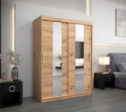 Arte Elegant Oak Artisan Pole Sliding Door Wardrobe W1500mm H2000mm D620mm Mirrored Classic Storage Solution - thumbnail 2