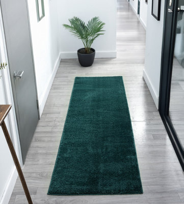Comfy Washable Low Pile Living Room Area Rug - Anti-Slip Felt Backing Emerald 60Cm X 200Cm - image 1