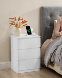 LEDREM Bedside Table With Charging Station, Set Of 2, Side End Tables With 3 Drawers, 2 Ac Outlets, 2 Usb Ports, For Living Room - thumbnail 9