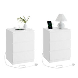 LEDREM Bedside Table With Charging Station, Set Of 2, Side End Tables With 3 Drawers, 2 Ac Outlets, 2 Usb Ports, For Living Room - thumbnail 7