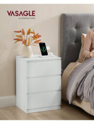 LEDREM Bedside Table With Charging Station, Set Of 2, Side End Tables With 3 Drawers, 2 Ac Outlets, 2 Usb Ports, For Living Room - thumbnail 1