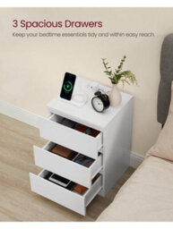 LEDREM Bedside Table With Charging Station, Set Of 2, Side End Tables With 3 Drawers, 2 Ac Outlets, 2 Usb Ports, For Living Room - thumbnail 3