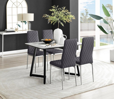 Furniturebox Uk Carson White Marble Effect Dining Table & 4 Grey Velvet Milan Chairs - image 1