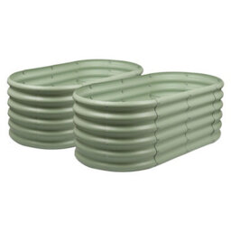 Harbour Housewares Raised Garden Beds - 2X Green Rounded Bottomless Metal Bed Galvanised Steel Planter Box 120 X 60 X 45Cm - thumbnail 1