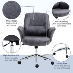 Swivel Computer Office Chair Mid Back Desk Chair Home Study Bedroom, Deep Grey - thumbnail 6