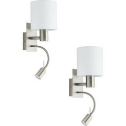 Elegant Satin Nickel Wall Light Fixture - 2 Pack With White Fabric Shade And Led Bulbs