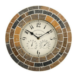 Stonegate Mosaic Quartz Wall Clock & Thermometer - Battery Powered Weatherproof Stone Effect Home Garden Decor - 33.5Cm Diameter - thumbnail 2