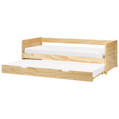 Beliani Trundle Bed Pine Wood Gravelines 90 X 200 Cm (Eu Single) Light Brown - image 1