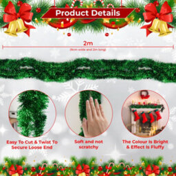 Neel Blue Green Metallic Shiny Christmas Tinsel Garland For Xmas Tree & Home Decorations, 2M X 9Cm - thumbnail 2
