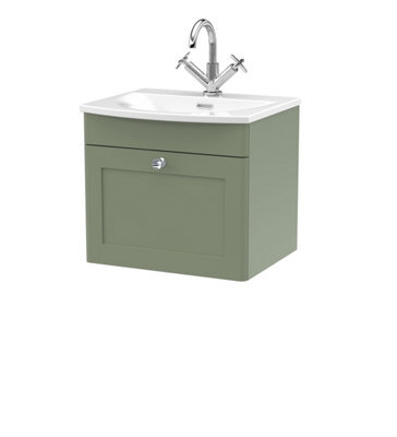 Balterley Swynnerton Traditional 1 Drawer Wall Hung Vanity Unit With Basin, Satin Green, 500mm