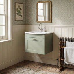 Balterley Swynnerton Traditional 1 Drawer Wall Hung Vanity Unit With Basin, Satin Green, 500mm - thumbnail 4