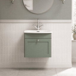 Balterley Swynnerton Traditional 1 Drawer Wall Hung Vanity Unit With Basin, Satin Green, 500mm - thumbnail 2
