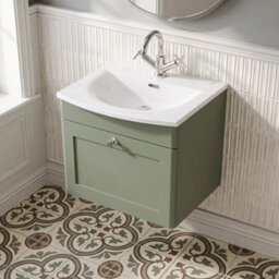 Balterley Swynnerton Traditional 1 Drawer Wall Hung Vanity Unit With Basin, Satin Green, 500mm - thumbnail 3