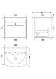 Balterley Swynnerton Traditional 1 Drawer Wall Hung Vanity Unit With Basin, Satin Green, 500mm - thumbnail 5