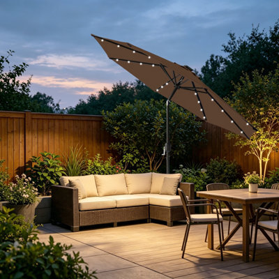 VRUC Garden Parasol Outdoor Patio Umbrella With Solar Led Lights And Crank Tilt 2.7M Coffee - image 1