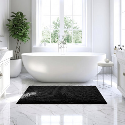 Moonlight Bedding Plush Chenille Bathroom Floor Mat Non-Slip Quick-Dry Absorbent Bathroom & Doorway Shower Rug Black 60X90 Cm - image 1