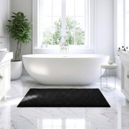 Moonlight Bedding Plush Chenille Bathroom Floor Mat Non-Slip Quick-Dry Absorbent Bathroom & Doorway Shower Rug Black 60X90 Cm - thumbnail 1