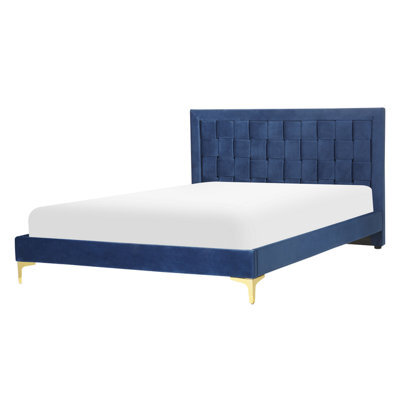 Beliani Bed Velvet Limoux 140 X 200 Cm (Eu Double) Navy Blue - image 1
