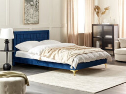 Beliani Bed Velvet Limoux 140 X 200 Cm (Eu Double) Navy Blue - thumbnail 2