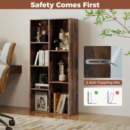 Gainoom 7-Cube Brown Bookcase Vertical Or Horizontal Freestanding Bookshelf With 7 Compartments - thumbnail 8