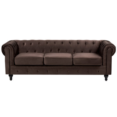 Beliani Sofa 3 Seater Chesterfield Velvet Dark Brown - image 1