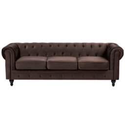 Beliani Sofa 3 Seater Chesterfield Velvet Dark Brown - thumbnail 1
