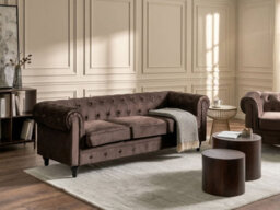 Beliani Sofa 3 Seater Chesterfield Velvet Dark Brown - thumbnail 2