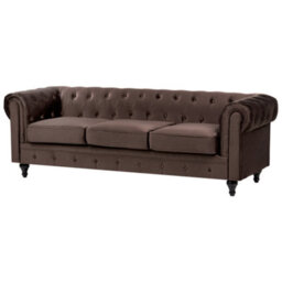 Beliani Sofa 3 Seater Chesterfield Velvet Dark Brown - thumbnail 4