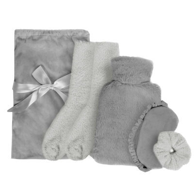 Ohs Cosy Fleece Gift Set Womens Christmas Winter Hot Water Bottle 5Pc - Grey - image 1